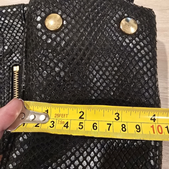 TUSK Small Gotham Snake Skin Leather Black Adj Strap Top Security Snap Backpack. main image 13